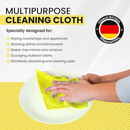 Swedish DishCloths - 10 Pack (Yellow), (German Material) Reusable Cellulose Sponge Cloth for Kitchen - Household, Highly Absorbent, No-Odor Dishcloth