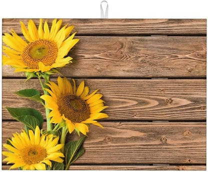Sunflower Dish Drying Mat for kitchen Counter Large Microfiber Dish Drying Mat for Dishes Absorbent Reversible Kitchen Dish Drying Pad Rack Mat 18" x 24"