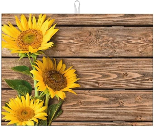 Sunflower Dish Drying Mat for kitchen Counter Large Microfiber Dish Drying Mat for Dishes Absorbent Reversible Kitchen Dish Drying Pad Rack Mat 18" x 24"