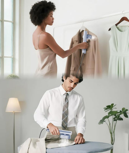 Steamer for Clothes, 1000W Portable Garment Steamer Travel Size, 100-240V Dual Voltage, 120ml Tank Handheld Steam & Iron 2 in 1, for Home, Business, Global & Europe Traveling, Silver