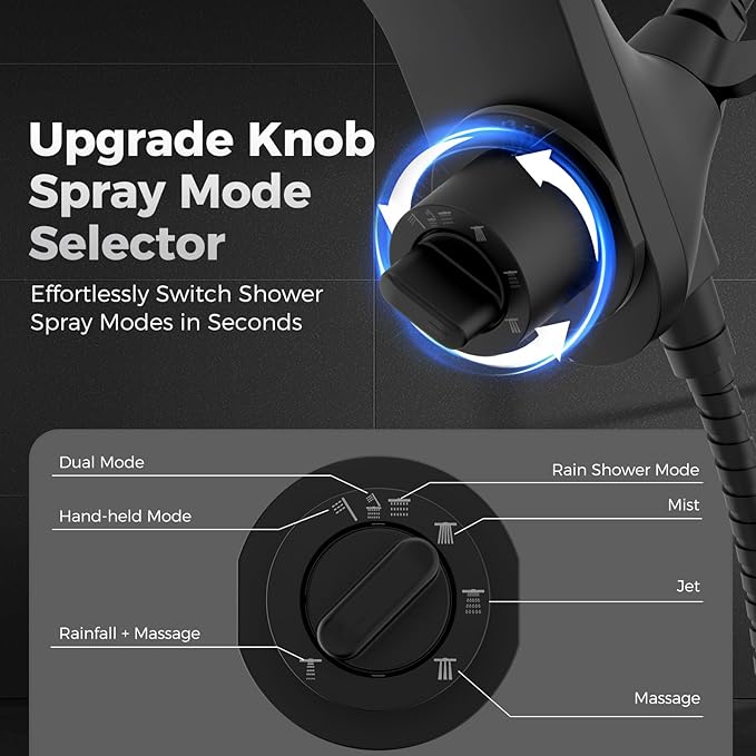 High Pressure Rain Shower Head with Handheld Spray Combo: Detachable Dual Shower Head with 10 Sprays Modes - Upgrade Knob Spray Mode Selector and Magnetic Guidance Docking System