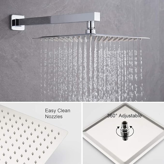 KOJOX Shower System with High Pressure 10 Inch Rainfall Shower Head, Handheld Shower head and Shower Faucet Trim, Rain Mixer Shower Set Wall Mounted Chrome（Valve Include）