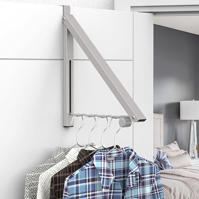 Hleelomi Clothes Drying Rack for Laundry Room Organization,Foldable Over The Door Drying Racks for Saving Space, Warm Gray 1 Pack