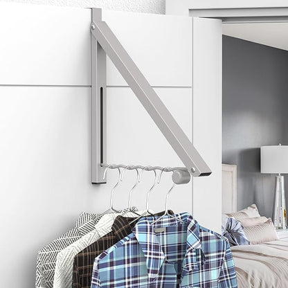 Hleelomi Clothes Drying Rack for Laundry Room Organization,Foldable Over The Door Drying Racks for Saving Space, Warm Gray 1 Pack