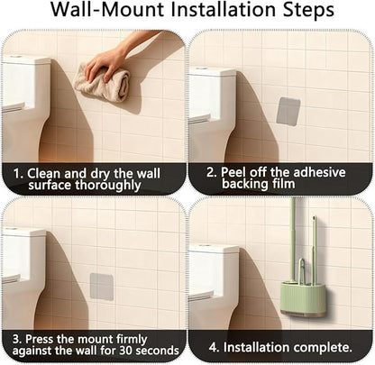 4 in 1 Toilet Cleaner Brush Toilet Bowl Brush and Holder Set Silicone Toilet Brush，Stuff Floor Standing or Wall Mounted Toilet Scrubber Without Drilling (Light Green)