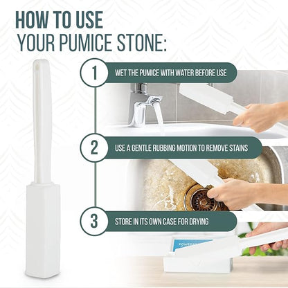 Powerstone Pumice Stone Toilet Bowl Cleaner with Extra Long Handle - 4 Pack | 3'' Longer Handle | Remove Hard Water Stains, Rings & Limescale from Toilets, Bathtubs, Sinks, Pools, BBQ