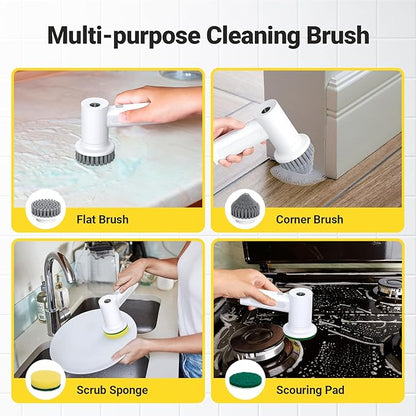 Electric Spin Scrubber, 2000 mAh Cordless Power Scrubber with 4 Replaceable Heads, 2 Speeds Portable Scrubber for Cleaning Sink/Stove/Corner/Tile/Grout/Bowl (White)