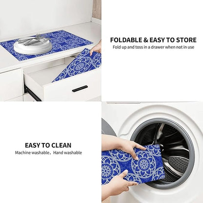 Chinoiserie Blue White Porcelain Dish Drying Mats for Kitchen Counter Sink, Absorbent Microfiber Drying Pad for Dishes, Washable Foldable Chinoiserie Kitchen Mat for Dining Area, Home Decor, 18" x 24"