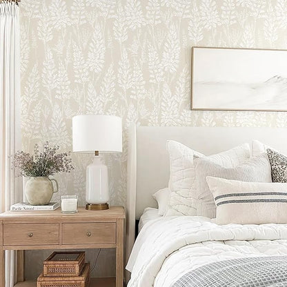 Ismoon Floral Peel and Stick Wallpaper Boho Beige Contact Paper 17.3''x78.7'' Neutral Wallpaper Renter Friendly Removable Self-Adhesive Wall Paper for Bedroom Kitchen Wall Decor Vinyl