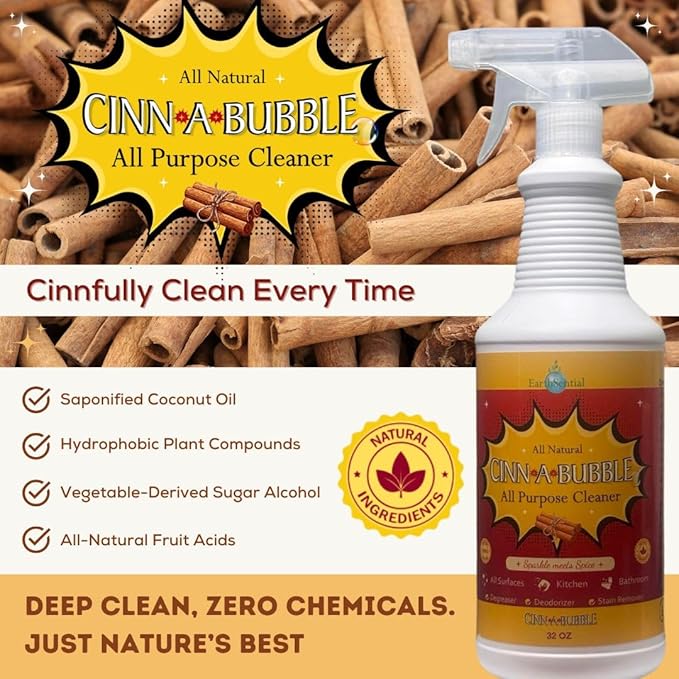 Cinn-a-Bubble All Purpose Cleaner, 32 oz Spray, All-Natural Plant-Based Cleaner with Essential Oils, Non-Toxic, Safe for Home, Kitchen, Bathroom & Surfaces