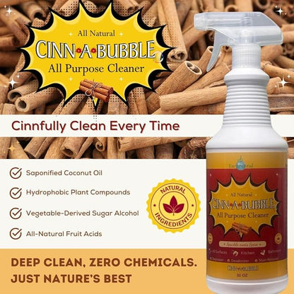 Cinn-a-Bubble All Purpose Cleaner, 32 oz Spray, All-Natural Plant-Based Cleaner with Essential Oils, Non-Toxic, Safe for Home, Kitchen, Bathroom & Surfaces