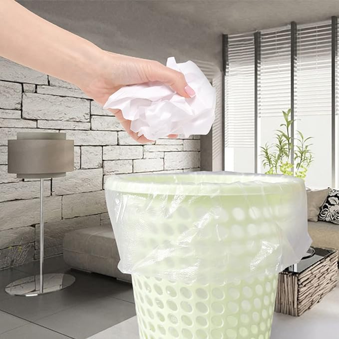 WAIKAS 8 Gallon Trash Bags, 42 Counts, Flag Garbage Bags with No Flaps and No Ties, 55 * 70cm, 8g/pcs, Unscented, White