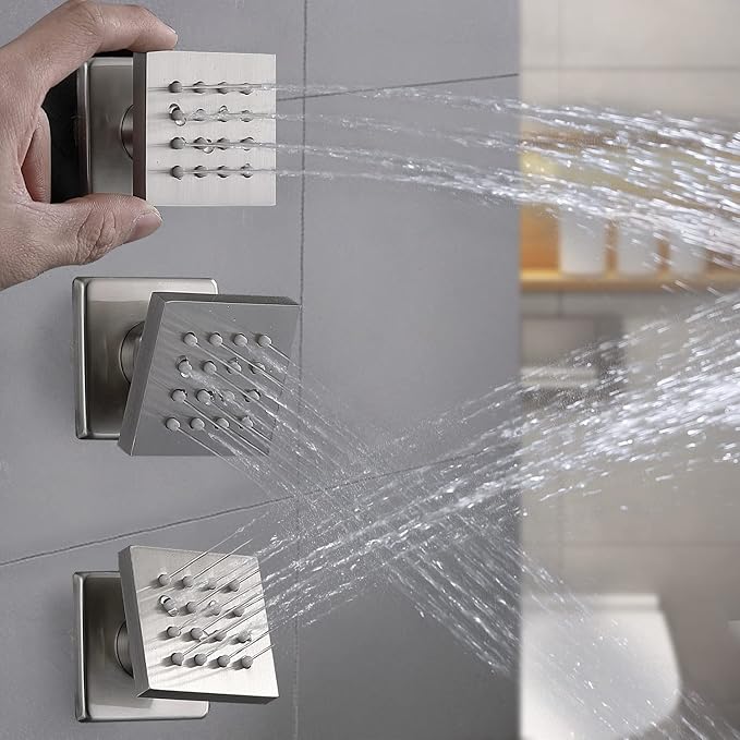 HOMEDEC Brushed Nickel Square Brass Shower Body Sprayer Wall Jet, Valve Needed (6pcs, 2x2inch)