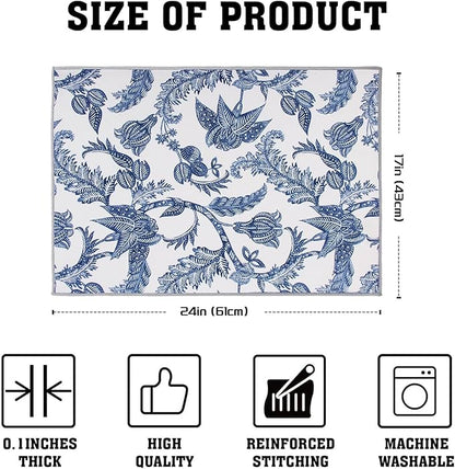 2 Pack XXL 17" x 24" Blue and White Porcelain Dish Drying Mat - Dish Drying Mats for Kitchen Counter, Super Absorbent, Anti-Slip, Fast Drying, Kitchen Must-Have