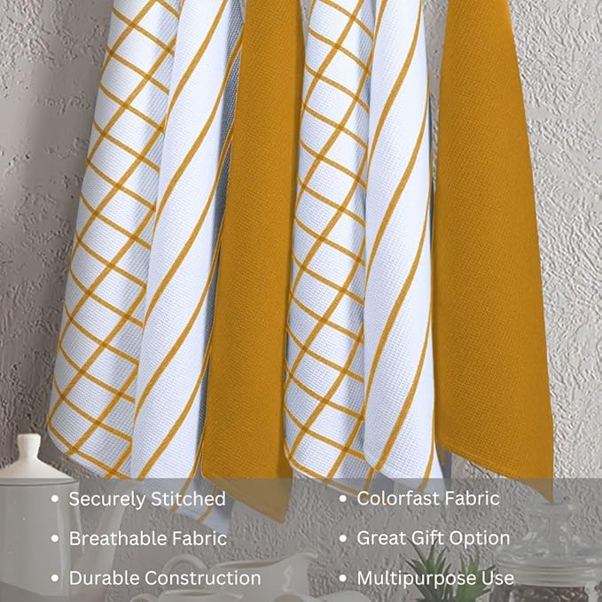 Assorted Waffle Kitchen Towels 100% Cotton Set of 6 - Heavy Duty 320 GSM Quality Dish Cloths Towel - Soft Absorbent Washable for Kitchen Use -Quick Drying Dish Towel 16x26 Mustard Yellow