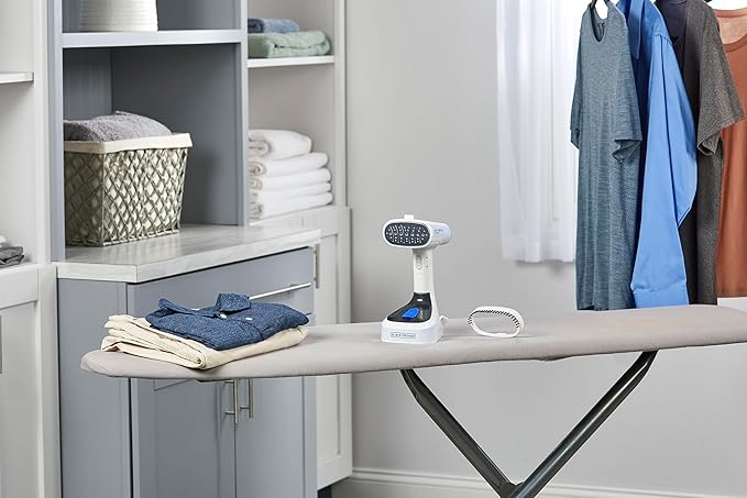 BLACK+DECKER Easy Store Pro Foldable Steamer, GS0311-1PD, 45-Second Heat Up, Extra Long Power Cord & Lint Remover Attachment, Powerful Steam Performance for Clothes, Drapes & Upholstery (Pack of 2)