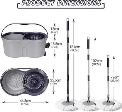 Spin Mop and Bucket Set,Masthome EasyWring Microfiber Spin Mop with 3 Mop Pads,Pedal Spinning Mops and Bucket with Wringer Set for Floor Cleaning - Home & Office Suitable