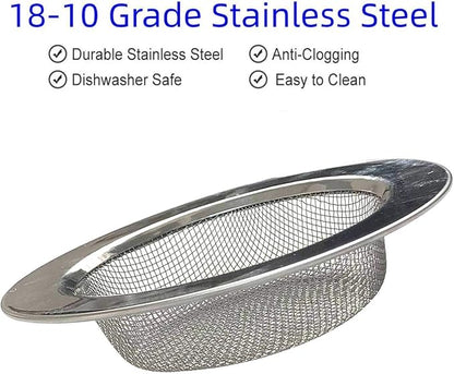 2 Pack 4.5" Kitchen Sink Drain Strainers, Stainless Steel Drain Cover with Anti Clogging Mesh, Thicken Edge