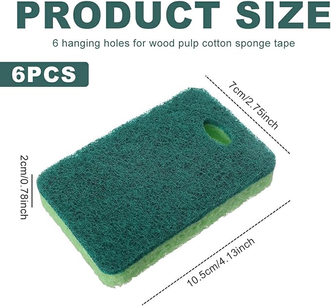 6Pcs Kitchen Sponges, Dual-Side Non-Scratch Cellulose Scrub Sponge, Dishwashing Sponge with Hanging Hole, Dish Scrubber for Household Cleaning,Dishes,Pots,Pans,Kitchenware, Safe for Non-Stick Cookware