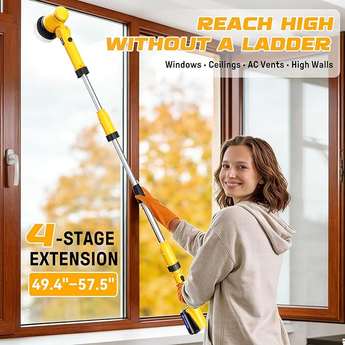 Electric Spin Scrubber Kit with 2.0Ah Battery and Charger, Ecarke 1100RPM Cordless Cleaning Brush 4-Stage Handle, 8 Cleaning Heads for Bathroom/Floor/Tub/Tile, 2 Speeds (680-1100 RPM)