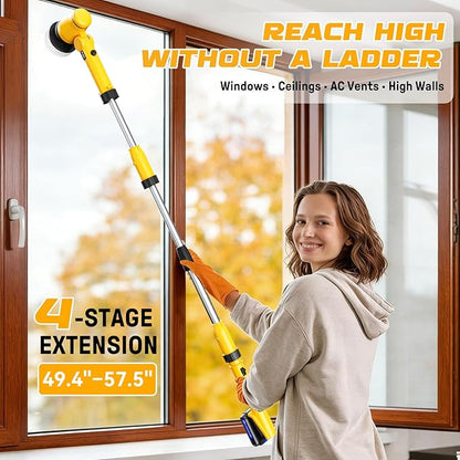 Electric Spin Scrubber Kit with 2.0Ah Battery and Charger, Ecarke 1100RPM Cordless Cleaning Brush 4-Stage Handle, 8 Cleaning Heads for Bathroom/Floor/Tub/Tile, 2 Speeds (680-1100 RPM)
