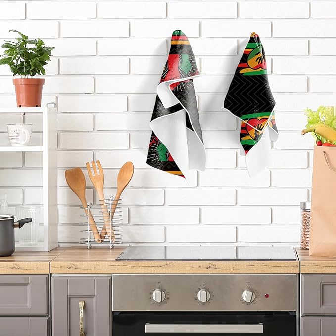 Black History Month Kitchen Towels, 6PCS Dish Towels Gifts for Cooking Cleaning, African American Month Absorbent Tea Towel with Hanging Loop for Home Decor(16 X 24 Inches)
