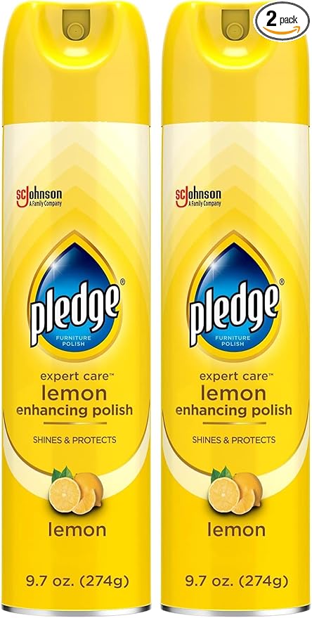 Pledge Enhancing Polish Spray, Wood Furniture & Stainless Steel Polish, Remove Dust and Fingerprints, Fast Shine and Protect, Prevent Scratches & Knicks - Lemon Scent, 9.7oz, Pack of 2
