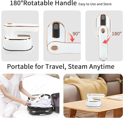 1000W Travel Steamer for Clothes, Portable 2-in-1 Handheld Steamer & Iron, 20s Fast Heat-Up, Sharp-Corner Detail Panel, Foldable 180° Handle, Compact for Home & Travel (Pearl White)