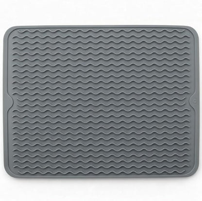 Silicone Drying Mat 16 × 12 – Dark Gray Non-Slip Sink Mat for Kitchen Counter, Heat-Resistant Food-Grade Dish Pad, Easy-Clean Multipurpose Drawer Liner (Dark Gray, 16'' x 12'')