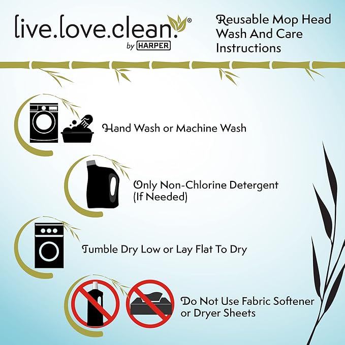 Harper Live.Love.Clean. Bamboo 2-in-1 Smooth Surface Wet/Dry Dust Mop with (2) Washable Wraparound Pads for Cleaning Dust, Pet Hair & Fine Dry Dirt