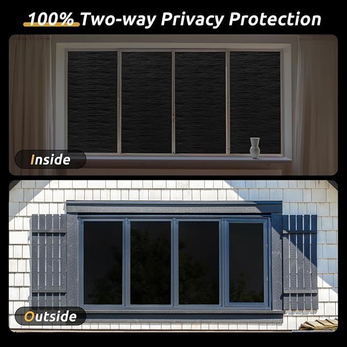rabbitgoo Blackout Window Film, Sun Light Blocking Window Black Out Cover for UV Reduction, Removable Tint Room Darken Heat Control Frosted Glass Sticker for Home, Black, 11.8 x 78.7 Inches