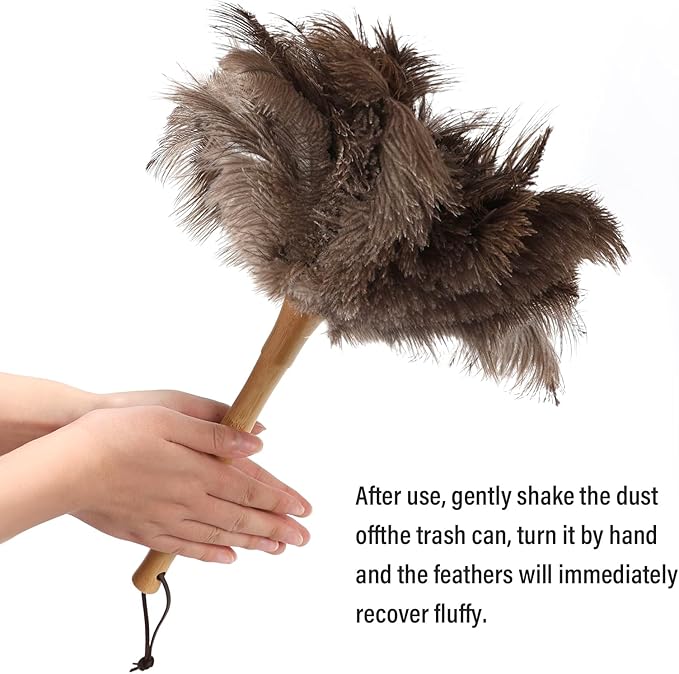 Feather Duster, Ostrich Feather Duster 16 Inch, Fluffy, Reusable, Eco-Friendly Natural Ostrich Feathers with Wooden Handle for Home, Car, and Office Cleaning(16 in)