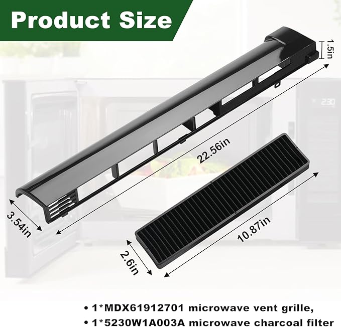 MDX61912701 Microwave Oven Top Vent Grille with 1 Pack 5230W1A003A Microwave Charcoal Filter Replacement for LG Microwaves Vent Kit AP5202555 2119394 AH3535252 EA3535252 LMV2031ST LMHM2237BD