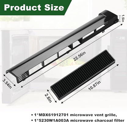 MDX61912701 Microwave Oven Top Vent Grille with 2 Pack 5230W1A003A Microwave Filter for LG Microwaves AP5202555, 2119394, AH3535252, EA3535252, LMV2031ST, LMH2016ST, LMHM2237B