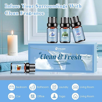 Clean Essential Oils Set, Laundry Collection Essential Oils Set, Pack of 6 Fragrance Oil for Diffuser for Home, Use with Wool Dryer Balls Scents - Fresh Linen, Clean Breeze, Eucalyptus and Cotton