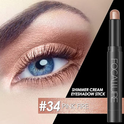 FOCALLURE Shimmer and Matte Cream Eyeshadow Stick,Smooth Brilliant Eye Brightener Pencil for Women,Long Lasting Waterproof Eye Shadow and Liners Makeup,PINK FIRE