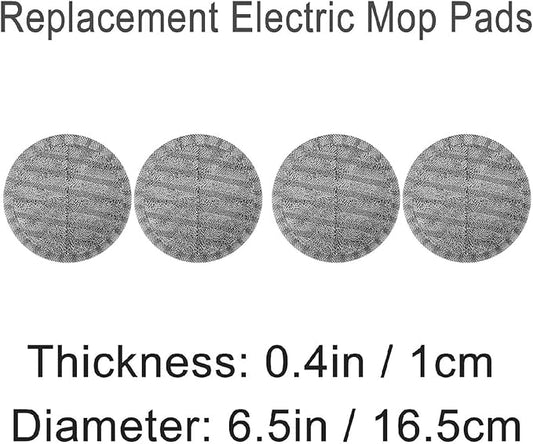4-Pack 6.3in Electric Mop Replacement Pads – Gray High-Absorbent Soft/Hard Bristle Pads for Floor Care – Fits Most Spin Mop Machines, Hardwood & Tile Floors