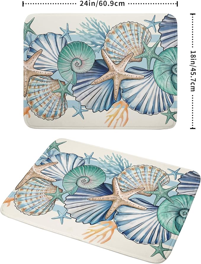 Sea Shell Starfish Summer Dish Drying Pad 18 x 24 Inch With Absorbent Reversible Microfiber Coastal Ocean Drying Mats Dish Drainer Mat Fast Dry For Kitchen Dining Room Decoration