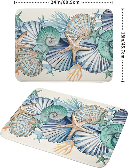 Sea Shell Starfish Summer Dish Drying Pad 18 x 24 Inch With Absorbent Reversible Microfiber Coastal Ocean Drying Mats Dish Drainer Mat Fast Dry For Kitchen Dining Room Decoration