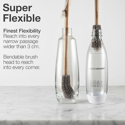 Extra Long Bottle Brush – 16" Bamboo Handle & Flexible Hygienic Silicone Head – Compatible with Sodastream (Not Aqua Fizz), Aarke Plastic Bottles, Vases, Tumblers | BPA Free | Scratch-Free
