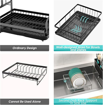 MERRYBOX Dish Racks for Kitchen Counter, 2025 Upgrade Large Sink Dish Drying Rack with 3-Compartment Utensil Holder 16.8" D x 13" W x 5.71" H