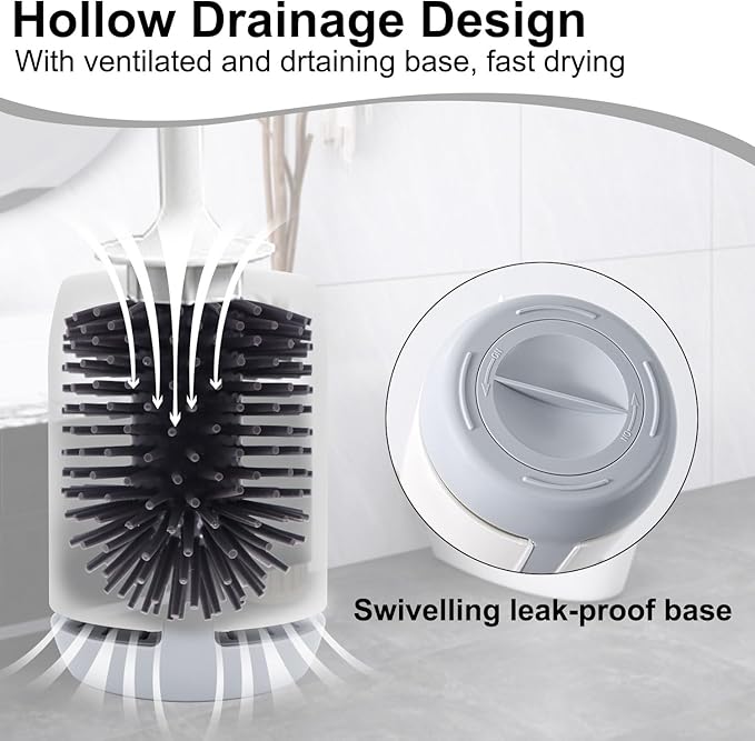RV Toilet Bowl Brush and Holder, Ventilated Toilet Cleaner Brush with Long Handle and Flexible Bristles, Wall Mount for Motorhome Travel, Travel Trailers, Camper