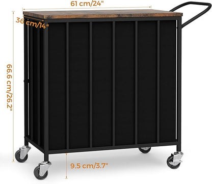 120L Laundry Hamper with Wheels and Lid, Rolling Laundry Basket with Dual Removable Liners, Soft-Close Flip-Top Wooden Lid, Metal Handles, Clothes Organizer for Bedroom and Laundry Room