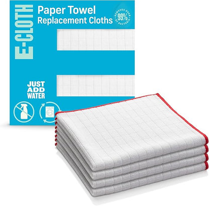 E-Cloth Paper Towel Replacement Cloth, Premium Microfiber Cleaning Cloth, Ideal Dish Towels for Drying Dishes, Glassware, Cookware and Countertops, 100 Wash Guarantee, 4 Count