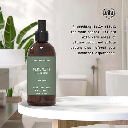 Muse Apothecary Flush Ritual - Botanical Collection - Aromatic & Refreshing Toilet Spray, Use Before You Go, Infused with Natural Aromatherapy Essential Oils - 8 oz, Warm Cedar, 3 Pack