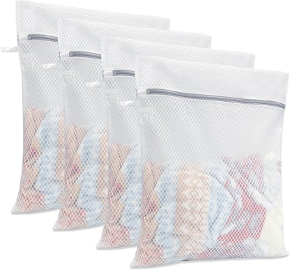 GOGOODA Mesh Laudnry Bags Large Wash Bags for Delicates (Honeycomb White, 4 Large)