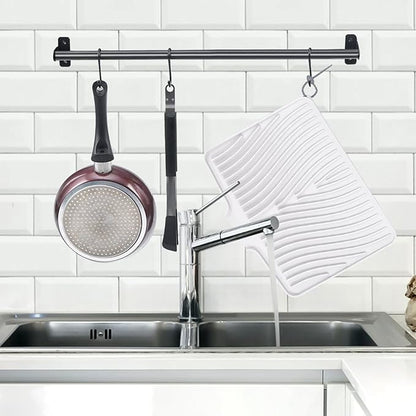 TIKNIK Silicone Dish Drying Mat, Stone Drying Mat for Kitchen Counter with Built-In Drain, Non-Slip Drain Pad with Built-in Drain, Heat Resistant Stone Drying Mat, Hangable, White-2pcs, 16" x 12"