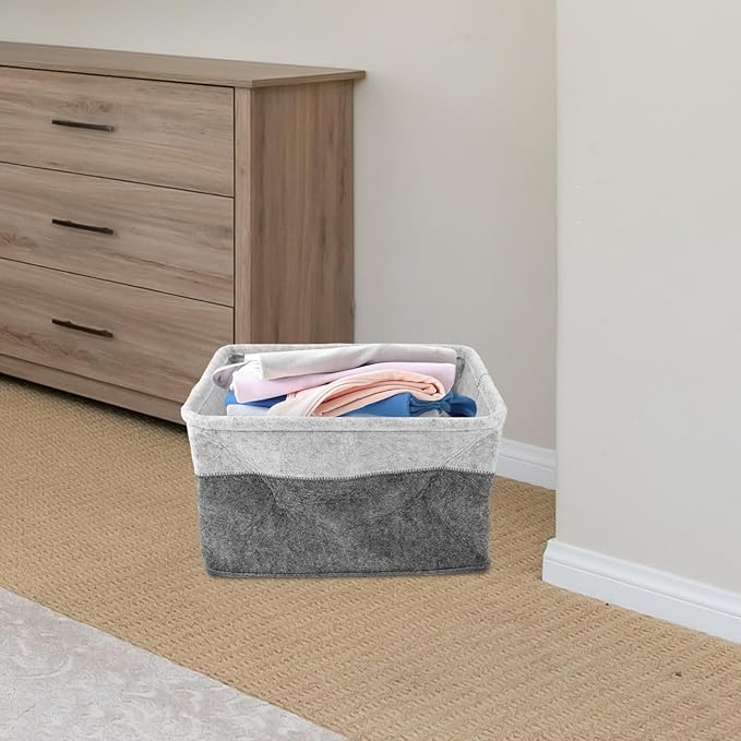 Happyyami Foldable Felt Laundry Basket Multi-Functional Storage Hamper for Dirty Clothes Portable Organizer for Bathroom Dorm and Bedroom Space-Saving Design Handles