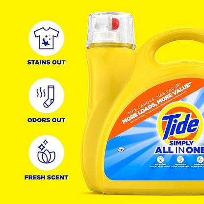 Tide Simply Liquid Laundry Detergent, Refreshing Breeze Scent, 138 Loads, 182 fl oz, All-In-One Detergent