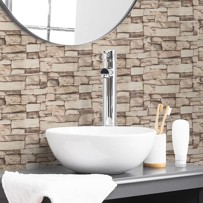10PCS 3D Wall Panels Peel and Stick Foam, Self-Adhesive Decorative 3D Brick Wallpaper Wall Covering, Faux Stone Wall Panel Foam Brick for Living Room, Kitchen, Bathroom